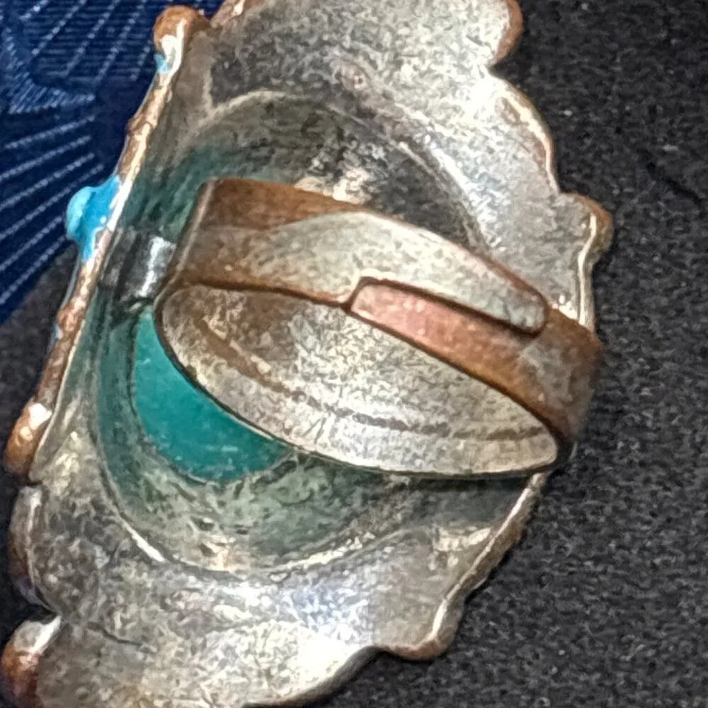 Handcrafted Bohemian Adjustable Ring With Turquoise Gem & Ornate‎ Bronze Design